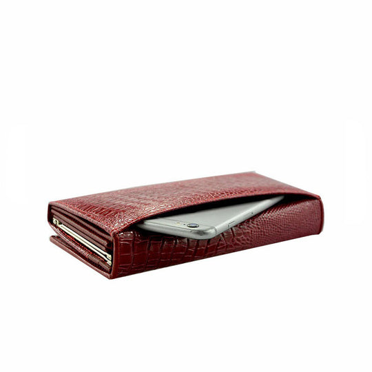 Portefeuille Élégant en Cuir Véritable à Motif Crocodile