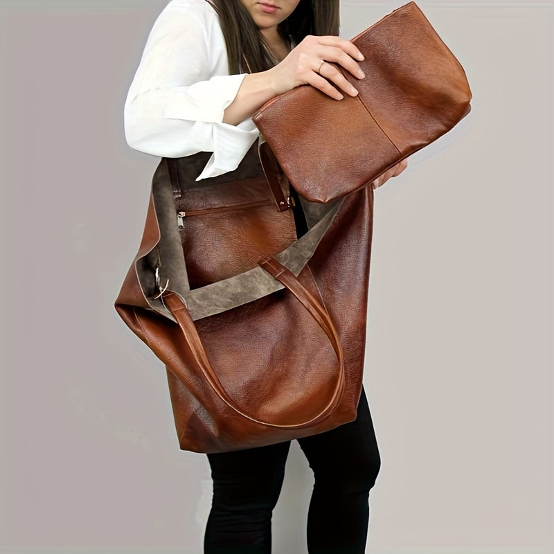Douceur Rétro de Renee | Grand Sac Cabas en Cuir PU