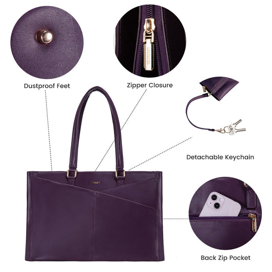 Cabas Élégant en Cuir Violet pour Ordinateur Portable