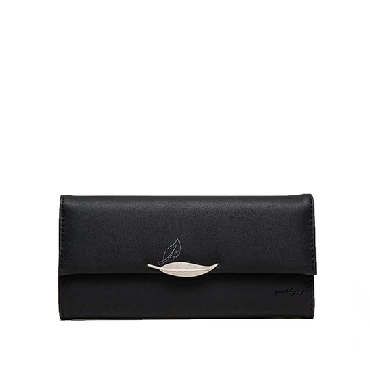 Portefeuille en Cuir Trifold avec Ornement Feuille Élégante