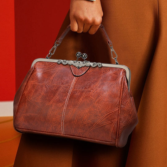 Sac à Main Vintage en Cuir avec Fermoir Baiser