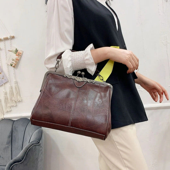 Sac à Main Vintage en Cuir avec Fermoir Baiser