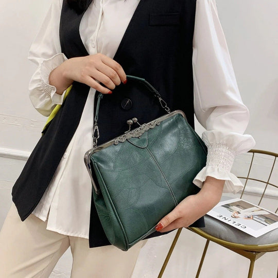 Sac à Main Vintage en Cuir avec Fermoir Baiser