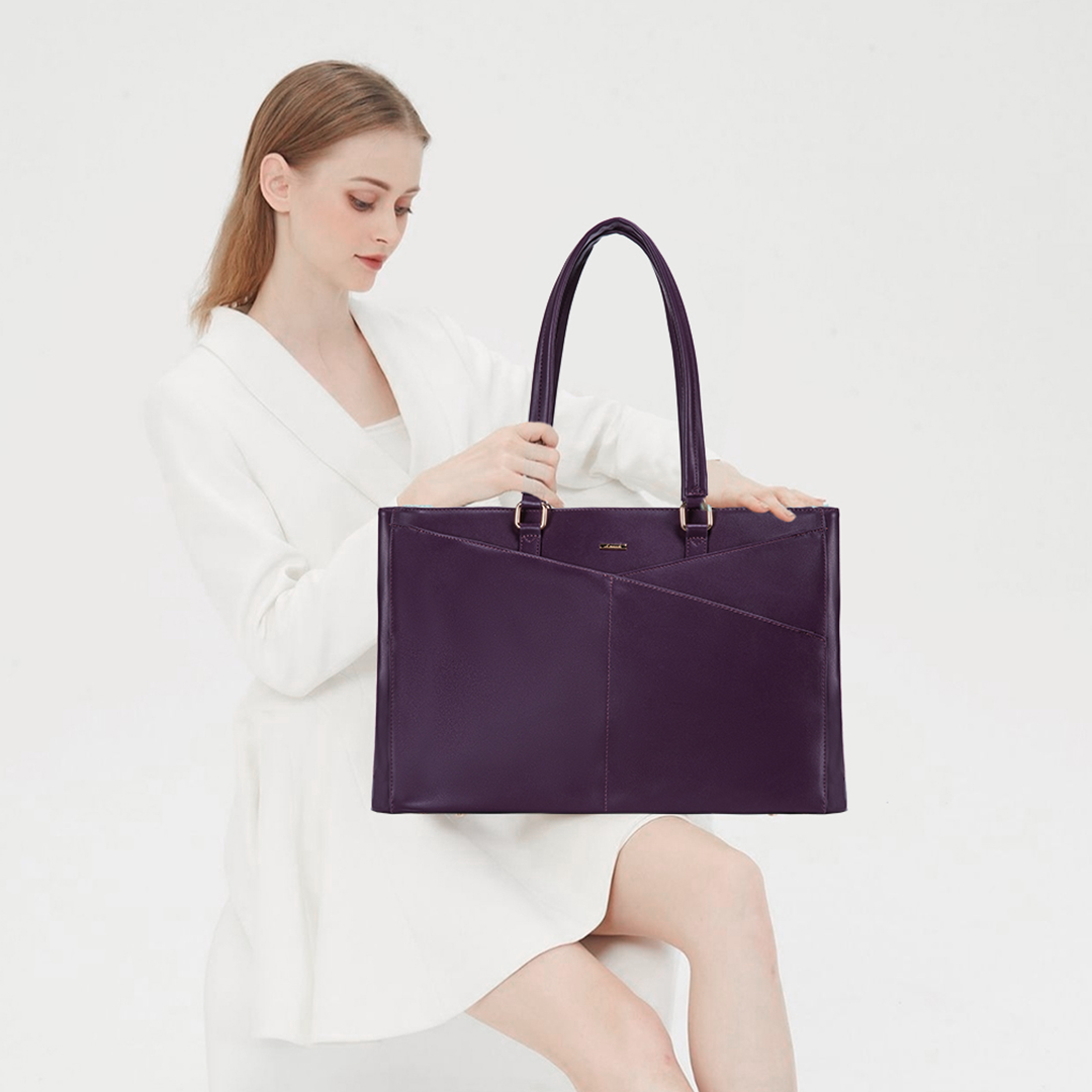 Cabas Élégant en Cuir Violet pour Ordinateur Portable